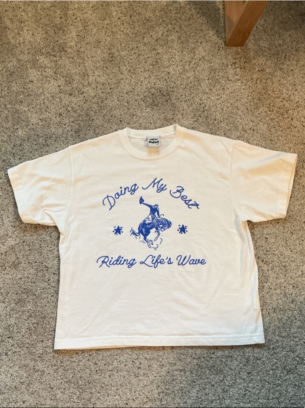 New Doing My Best White Graphic Tee with Blue Rodeo Print